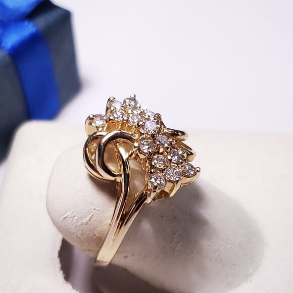 Estate .30ctw Natural Round Diamonds SI2 HI Scrolling Top 14Kt Y/Gold Ring#22013 - Picture 2 of 6